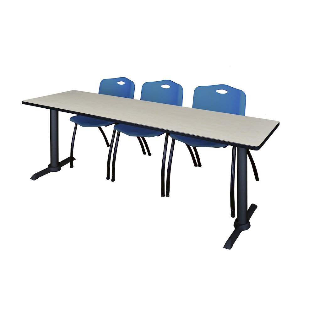84 x 24 in. T-Base Training Seminar Table- Maple & 3 M Stack Chairs- Blue