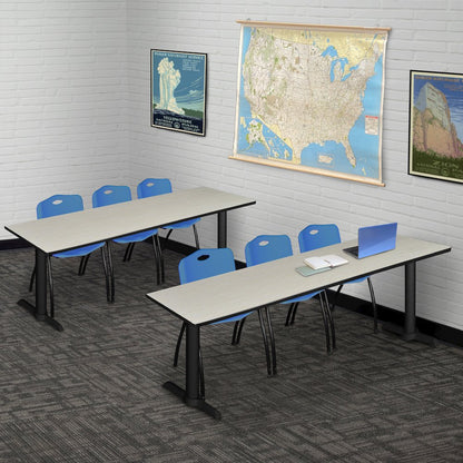 84 x 24 in. T-Base Training Seminar Table- Maple & 3 M Stack Chairs- Blue