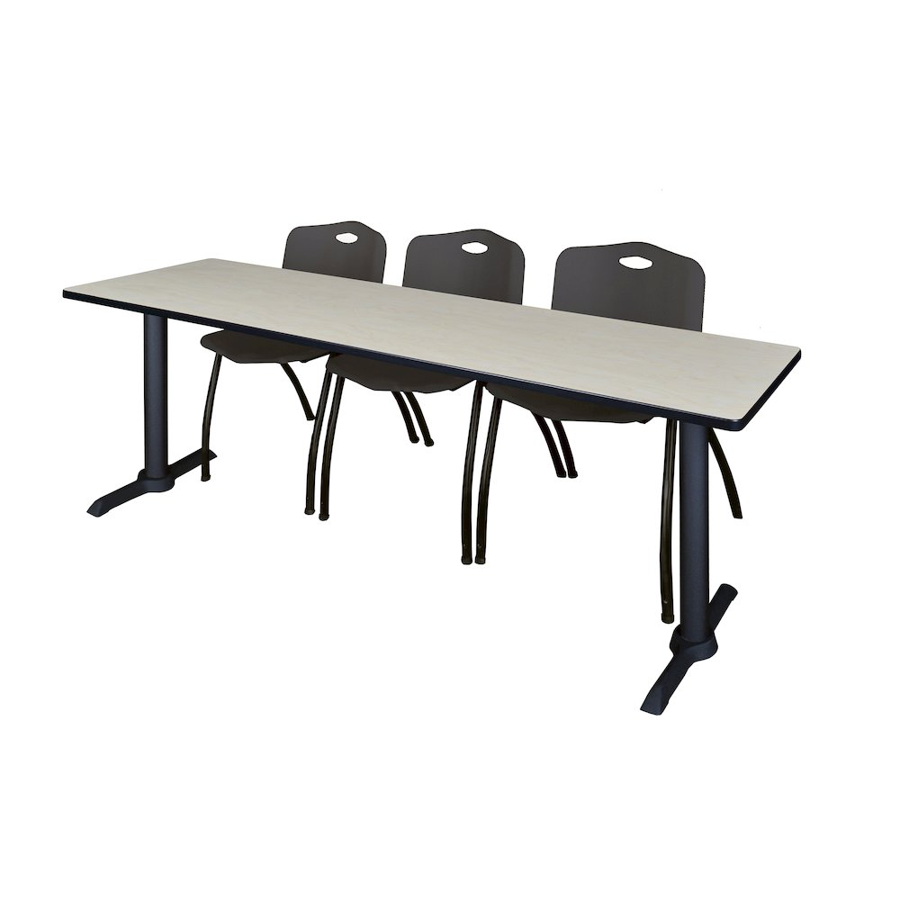 84 x 24 in. T-Base Training Seminar Table- Maple & 3 M Stack Chairs- Black