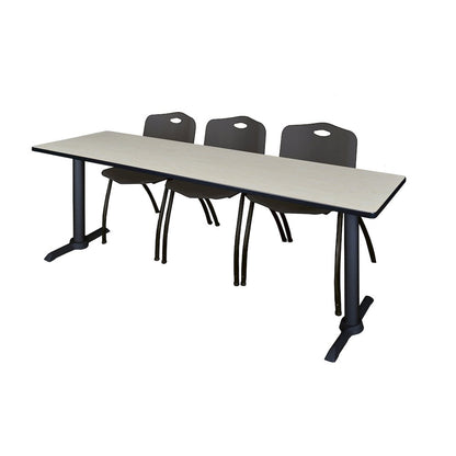84 x 24 in. T-Base Training Seminar Table- Maple & 3 M Stack Chairs- Black