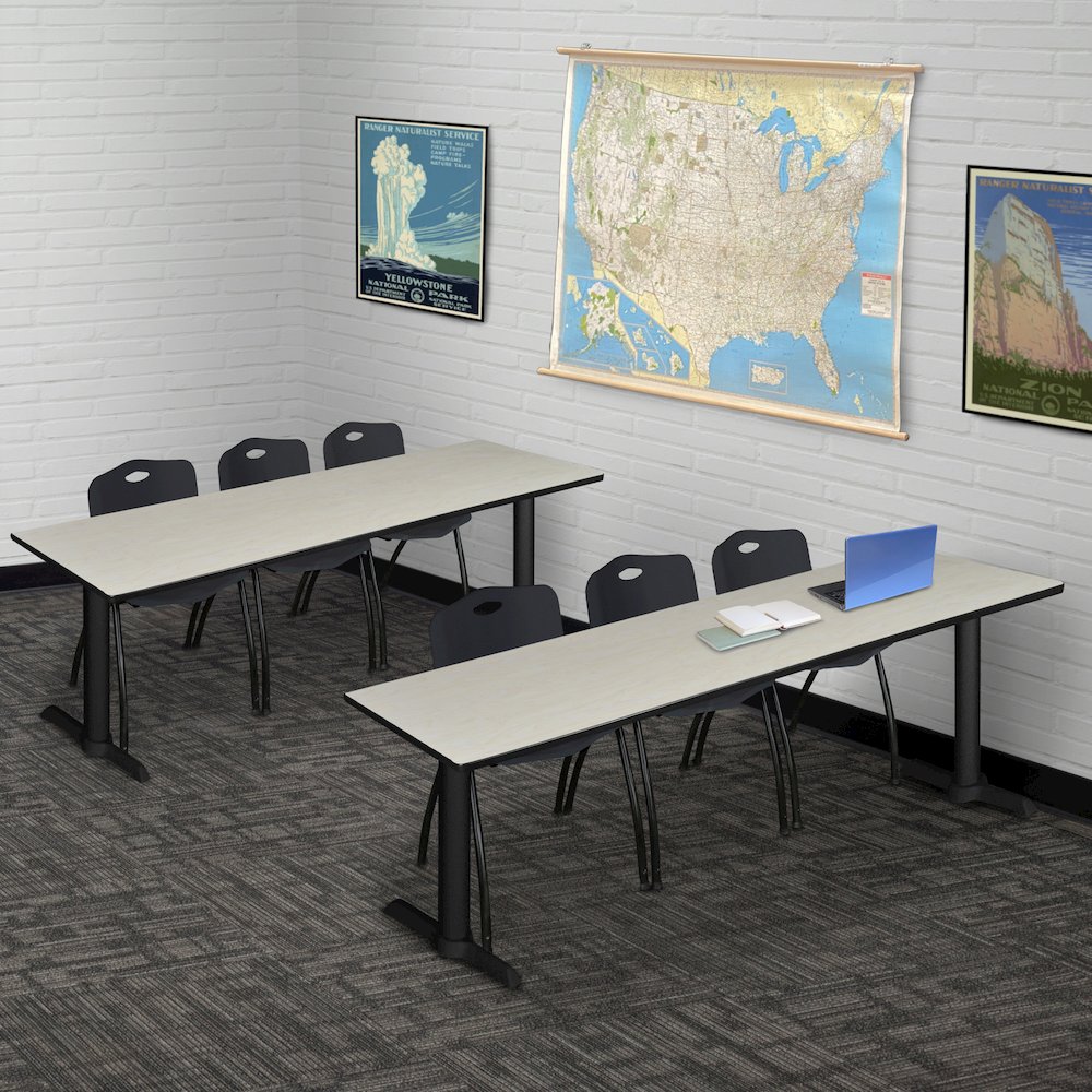 84 x 24 in. T-Base Training Seminar Table- Maple & 3 M Stack Chairs- Black