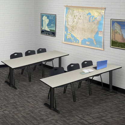 84 x 24 in. T-Base Training Seminar Table- Maple & 3 M Stack Chairs- Black