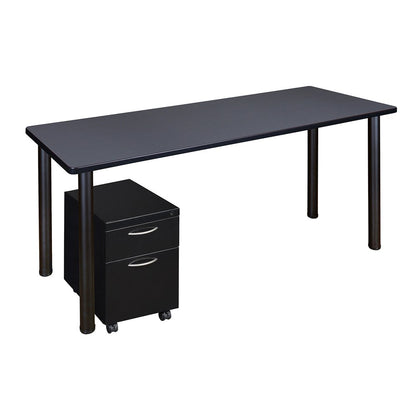 Kee 60" Single Mobile Pedestal Desk- Grey/ Black