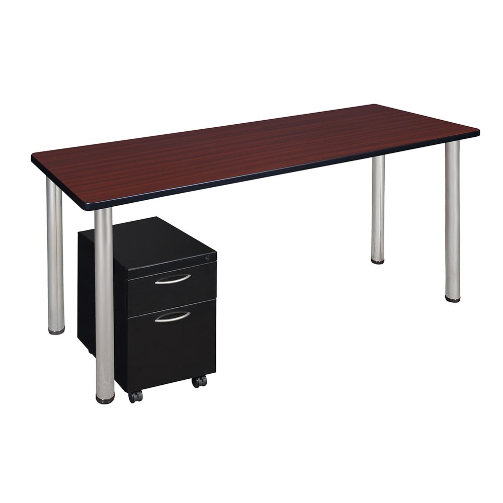Kee 60" Single Mobile Pedestal Desk- Mahogany/ Chrome
