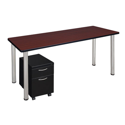 Kee 60" Single Mobile Pedestal Desk- Mahogany/ Chrome