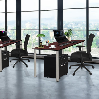 Kee 60" Single Mobile Pedestal Desk- Mahogany/ Chrome