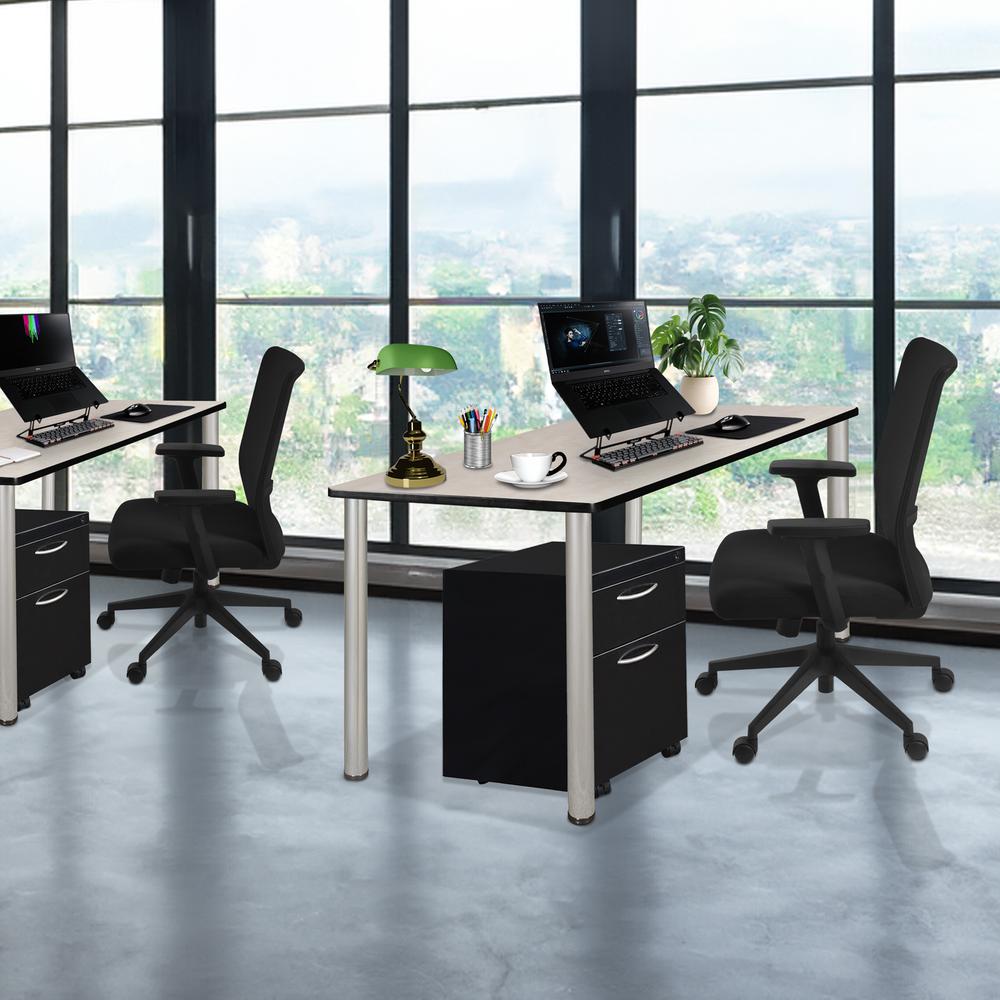 Kee 60" Single Mobile Pedestal Desk- Maple/ Chrome
