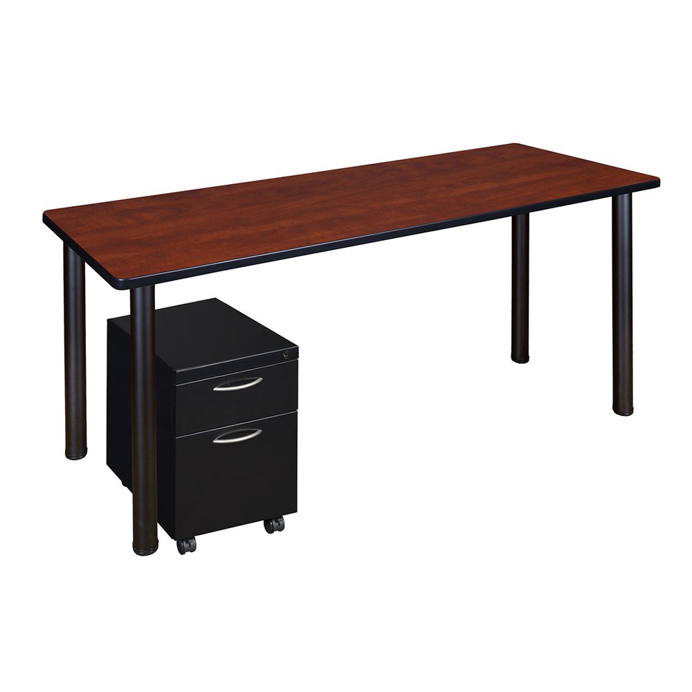 Kee 66" Single Mobile Pedestal Desk- Cherry/ Black