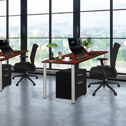 Kee 66" Single Mobile Pedestal Desk- Cherry/ Chrome