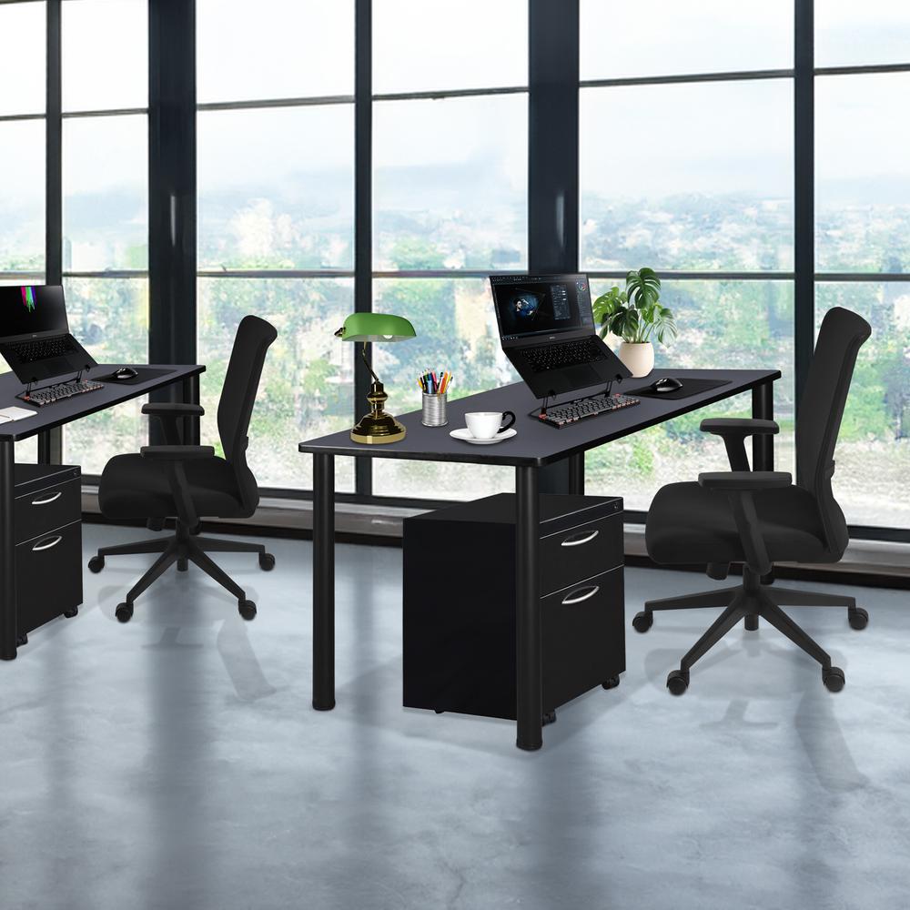 Kee 66" Single Mobile Pedestal Desk- Grey/ Black