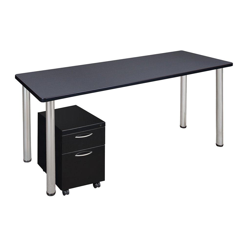 Kee 66" Single Mobile Pedestal Desk- Grey/ Chrome