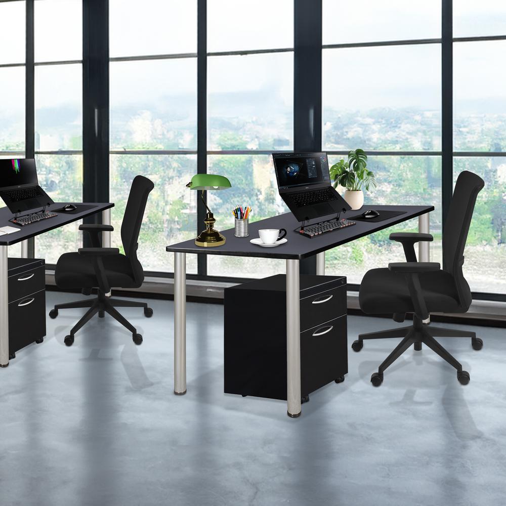 Kee 66" Single Mobile Pedestal Desk- Grey/ Chrome