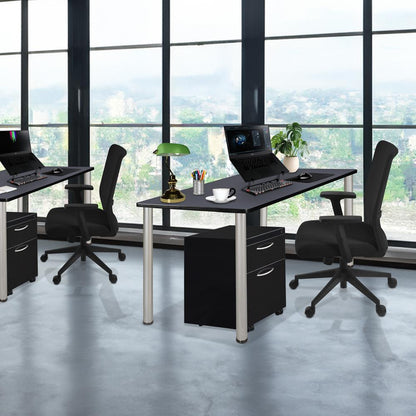 Kee 66" Single Mobile Pedestal Desk- Grey/ Chrome