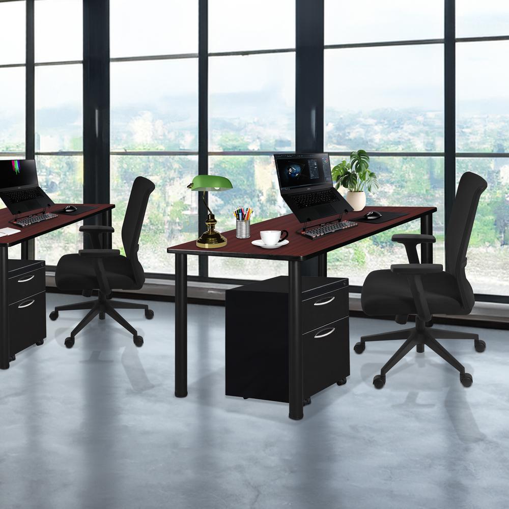 Kee 66" Single Mobile Pedestal Desk- Mahogany/ Black