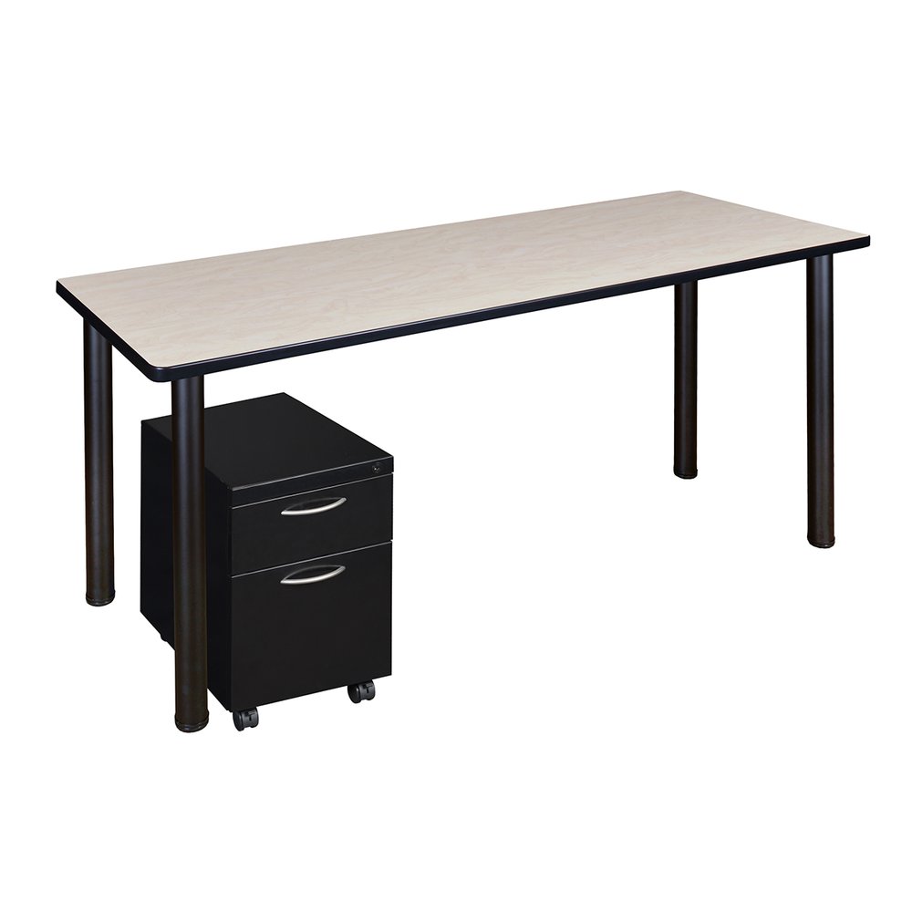 Kee 66" Single Mobile Pedestal Desk- Maple/ Black
