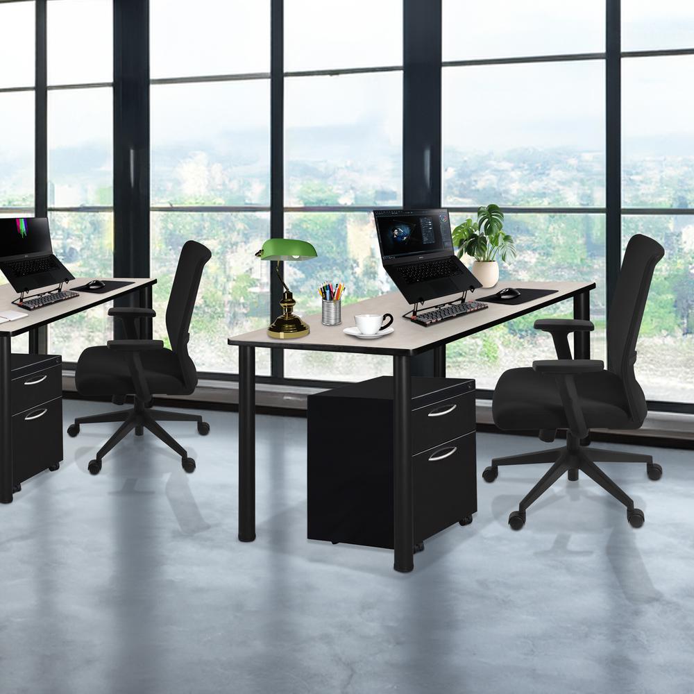Kee 66" Single Mobile Pedestal Desk- Maple/ Black