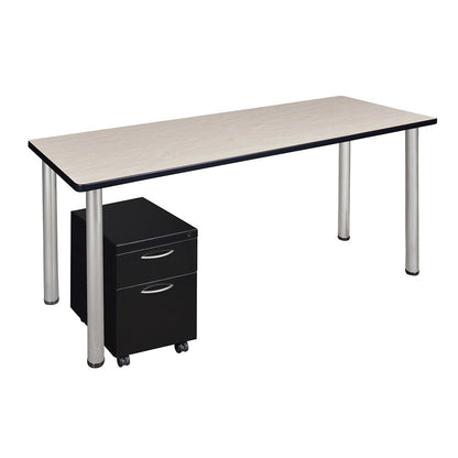 Kee 72" Single Mobile Pedestal Desk- Maple/ Chrome