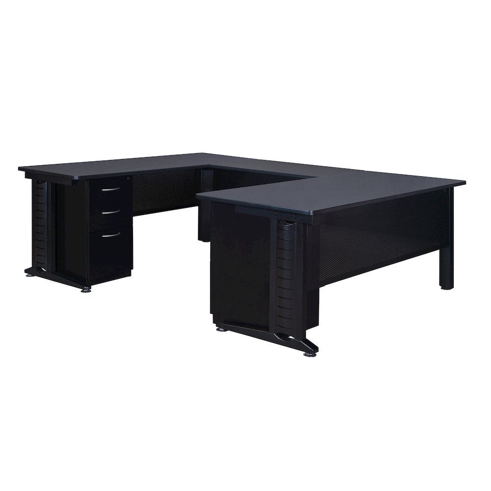 66 x 78 in. U Shaped Desk with Double Pedestal Drawer Unit- Grey
