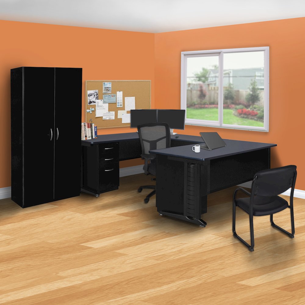 66 x 78 in. U Shaped Desk with Double Pedestal Drawer Unit- Grey