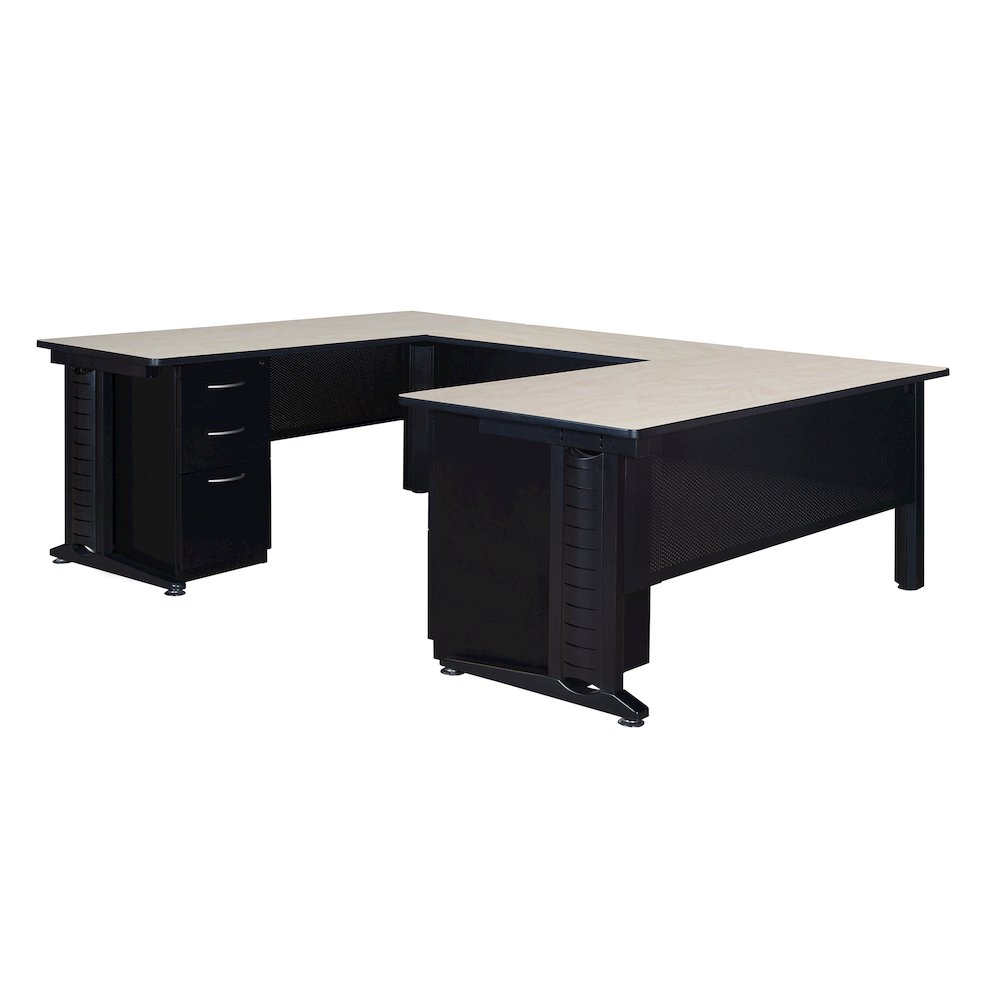 66 x 78 in. U Shaped Desk with Double Pedestal Drawer Unit- Maple
