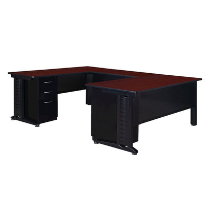 72 x 78 in. U Shaped Desk with Double Pedestal Drawer Unit- Mahogany