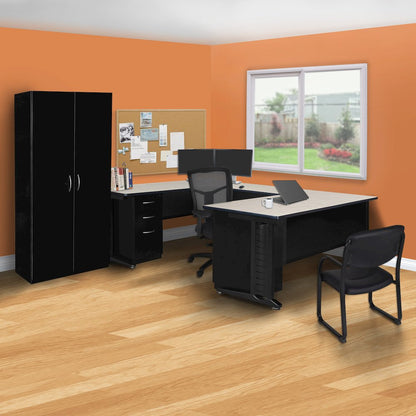 72 x 78 in. U Shaped Desk with Double Pedestal Drawer Unit- Maple