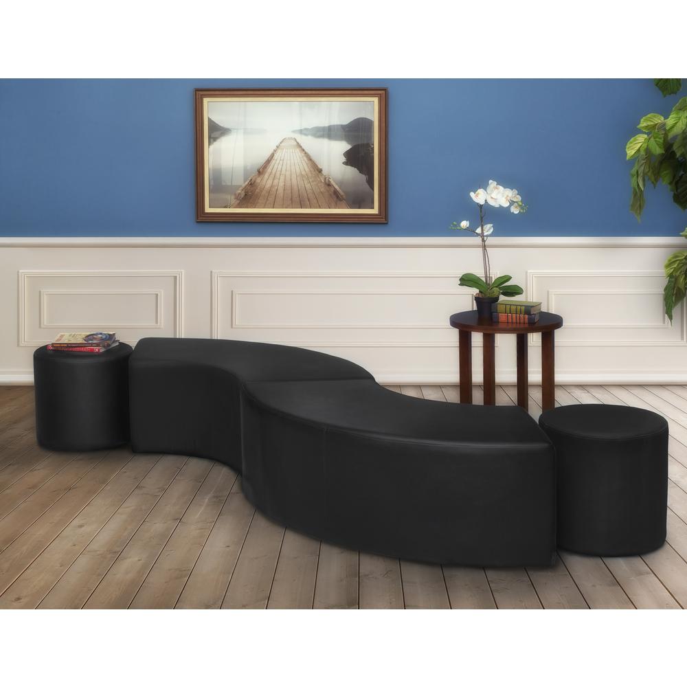 Logan Round Vinyl Ottoman (Set of 2)- Black