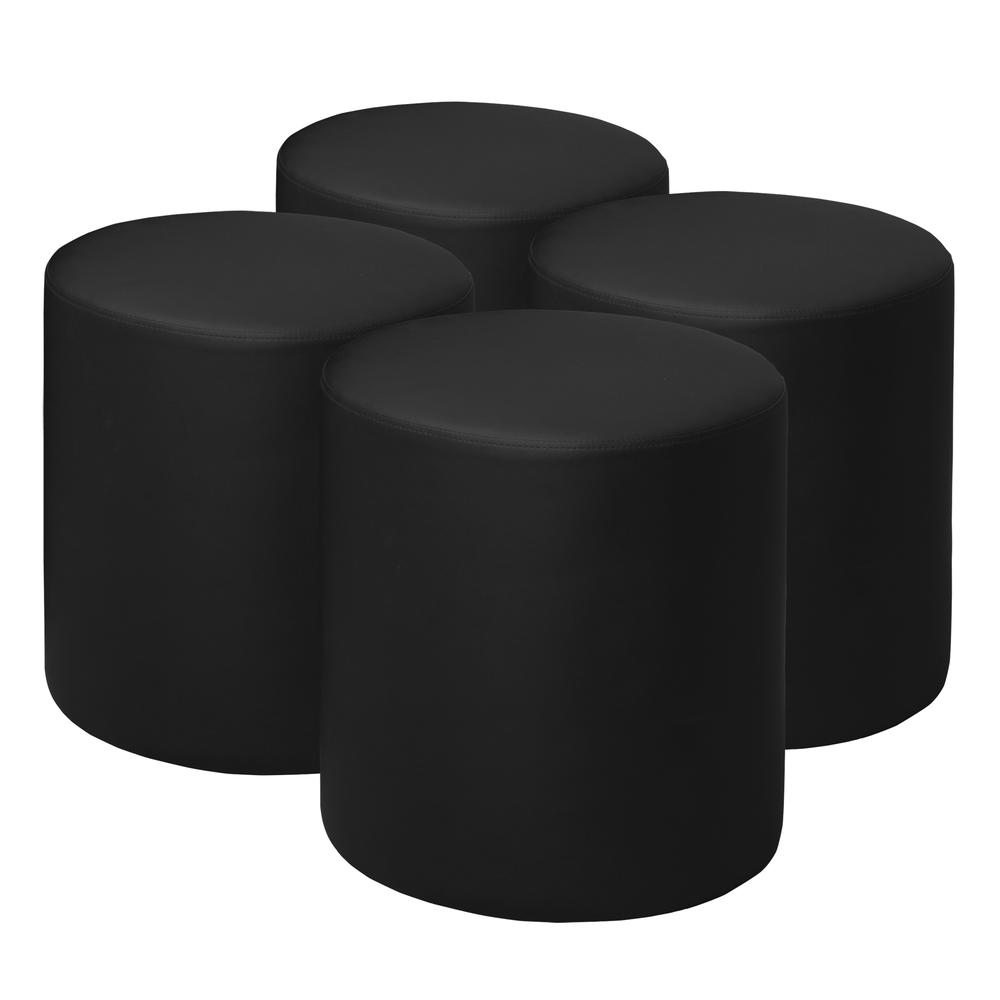 Logan Round Vinyl Ottoman (Set of 4)- Black