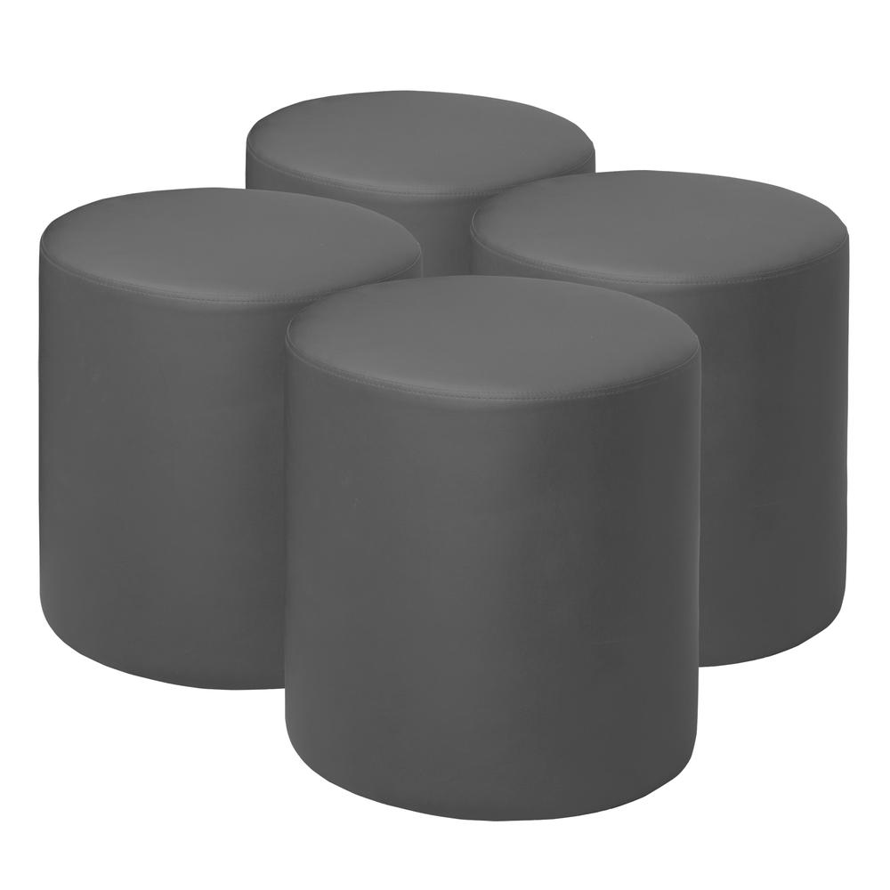 Logan Round Vinyl Ottoman (Set of 4)- Grey