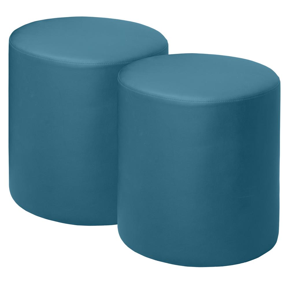 Logan Round Vinyl Ottoman (Set of 2)- Peacock Teal