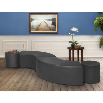 Aurora Curved Vinyl Ottoman (Set of 2)- Grey