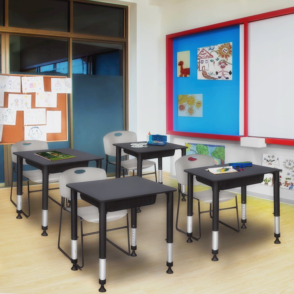 18.5 x 26 in Rectangle Height Adjustable Classroom School Desk- Grey