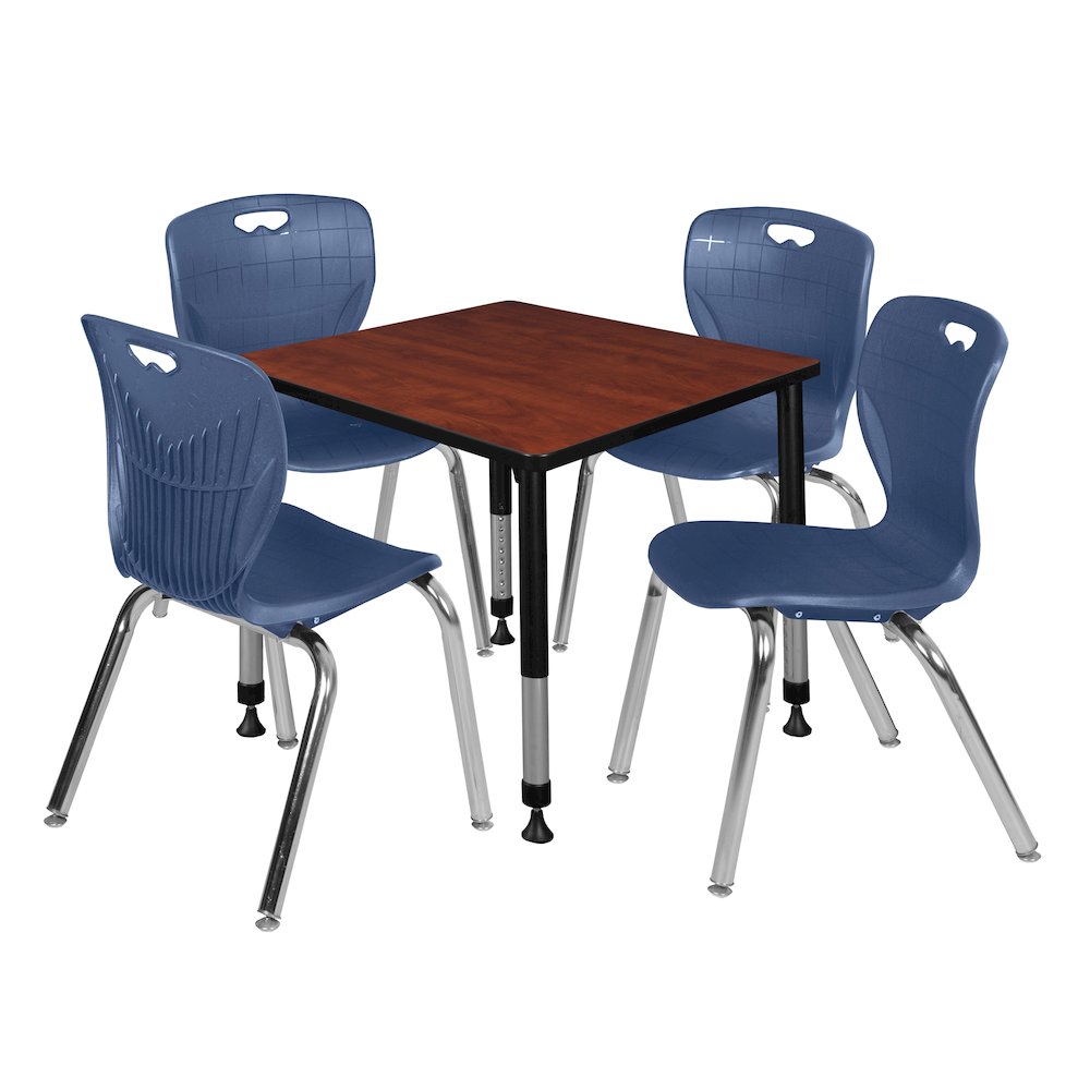 30 Square Adjustable Classroom Table- Cherry & 4 Andy 18 Stack Chairs- Blue