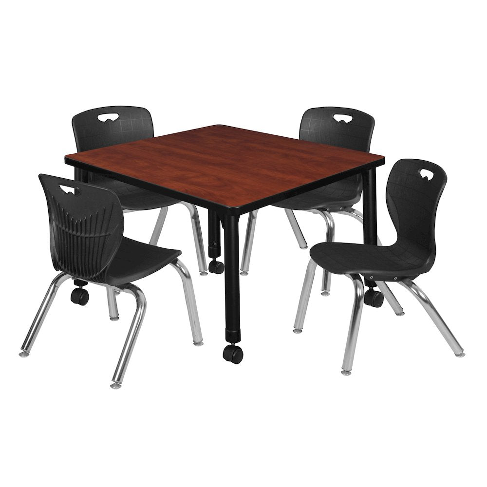 30 Square Mobile Classroom Table- Cherry & 4 Andy 12 Stack Chairs- Black