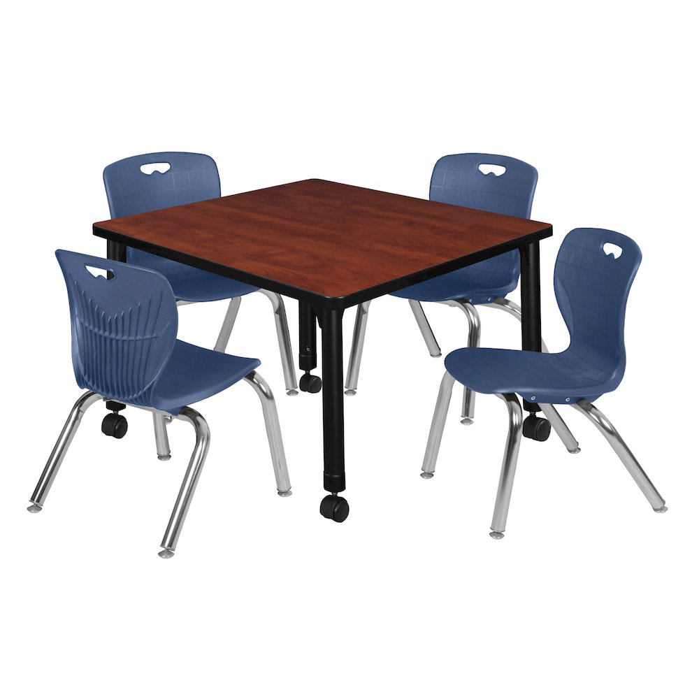 30 Square Mobile Classroom Table- Cherry & 4 Andy 12 Stack Chairs- Blue