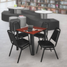 30 in Square Breakroom Table- Cherry Top, Black Legs, 4 Restaurant Stack Chairs