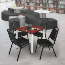 30 in Square Breakroom Table- Cherry Top, Chrome Legs, 4 Restaurant Stack Chairs