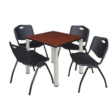 30 in Square Breakroom Table- Cherry Top, Chrome Legs, 4 M Stack Chairs- Black
