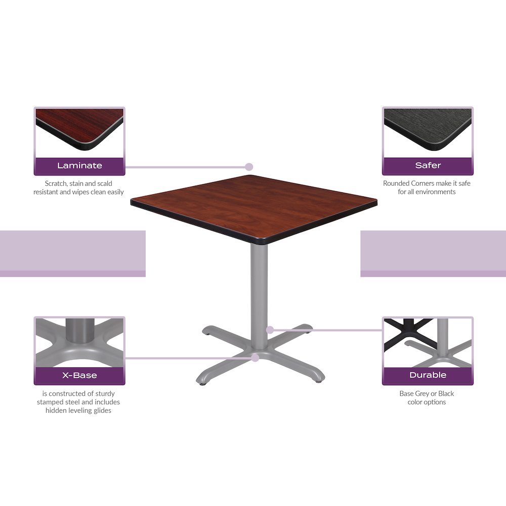 30 in. Small Square Breakroom Table- Cherry Top, Chrome Legs