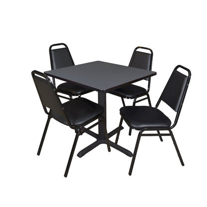 Small 30 Square X-Base Breakroom Table- Grey & 4 Restaurant Stack Chairs- Black