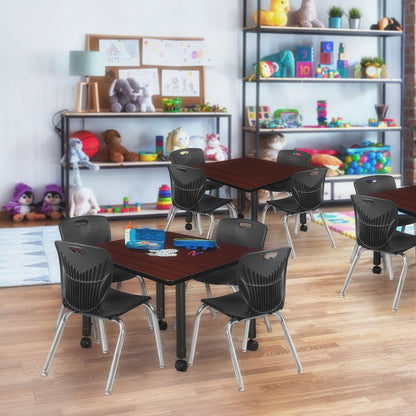 30 Square Mobile Classroom Table- Mahogany & 4 Andy 12 Stack Chairs- Black