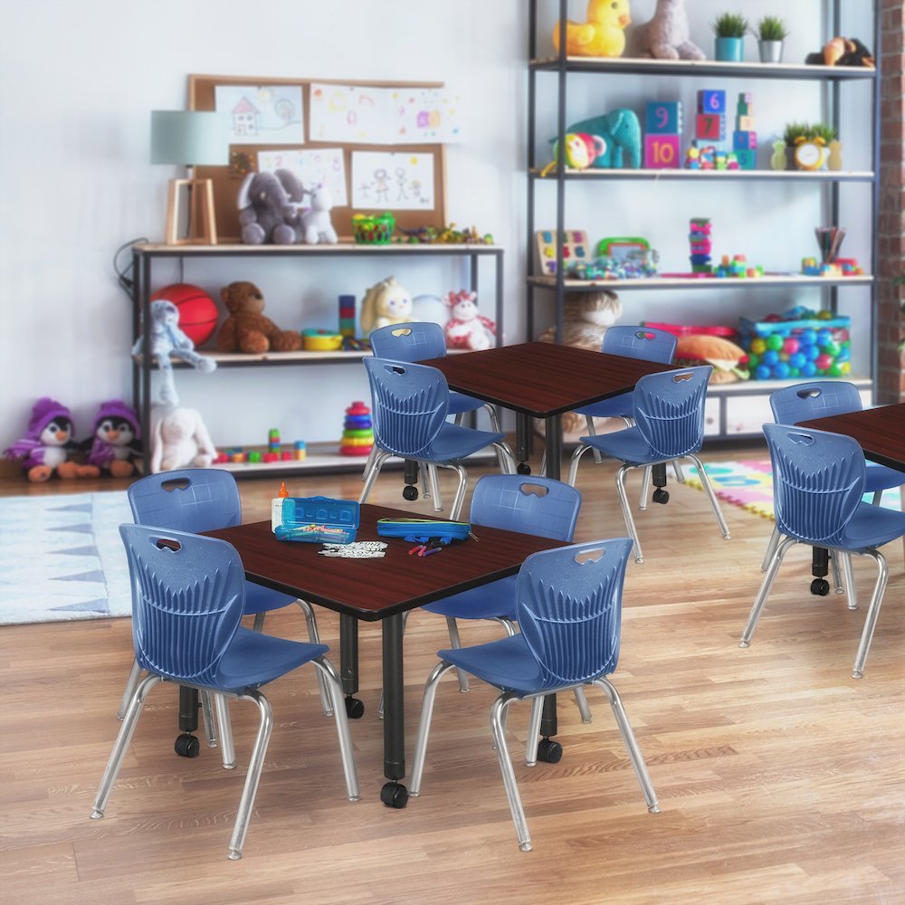 30 in. Square Height Adjustable Moblie Classroom Activity Table- Mahogany