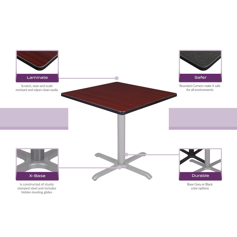 30 in. Small Square Breakroom Table- Mahogany Top, Chrome Legs