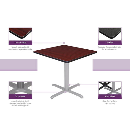 30 in. Small Square Breakroom Table- Mahogany Top, Chrome Legs
