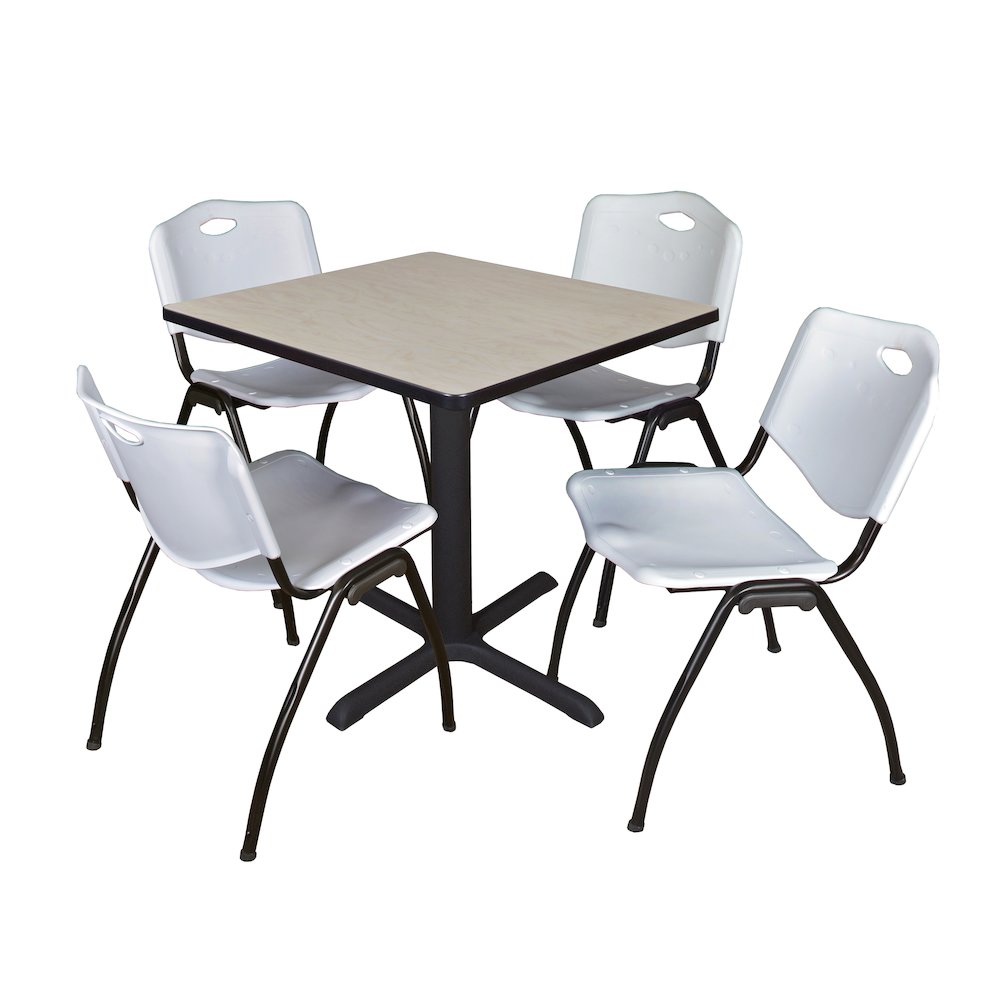 Small 30 in. Square X-Base Breakroom Table- Maple & 4 M Stack Chairs- Grey