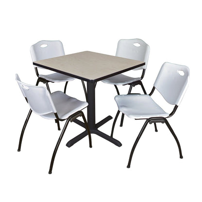 Small 30 in. Square X-Base Breakroom Table- Maple & 4 M Stack Chairs- Grey