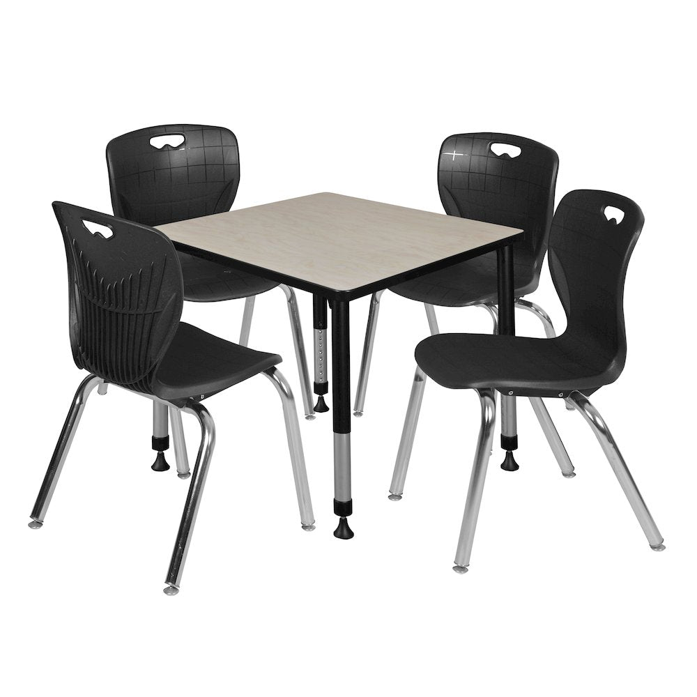 30 Square Adjustable Classroom Table- Maple & 4 Andy 18 Stack Chairs- Black