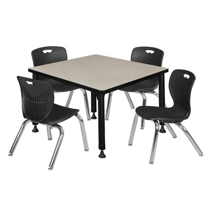 30 Square Adjustable Classroom Table- Maple & 4 Andy 12 Stack Chairs- Black