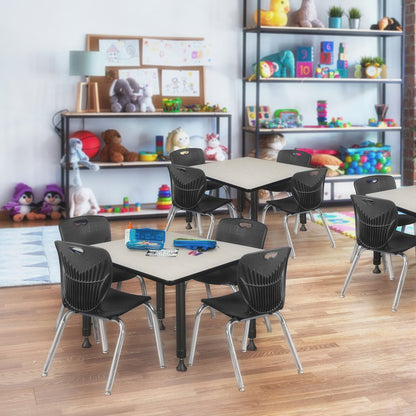 30 Square Adjustable Classroom Table- Maple & 4 Andy 12 Stack Chairs- Black
