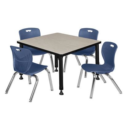 30 Square Adjustable Classroom Table- Maple & 4 Andy 12 Stack Chairs- Blue